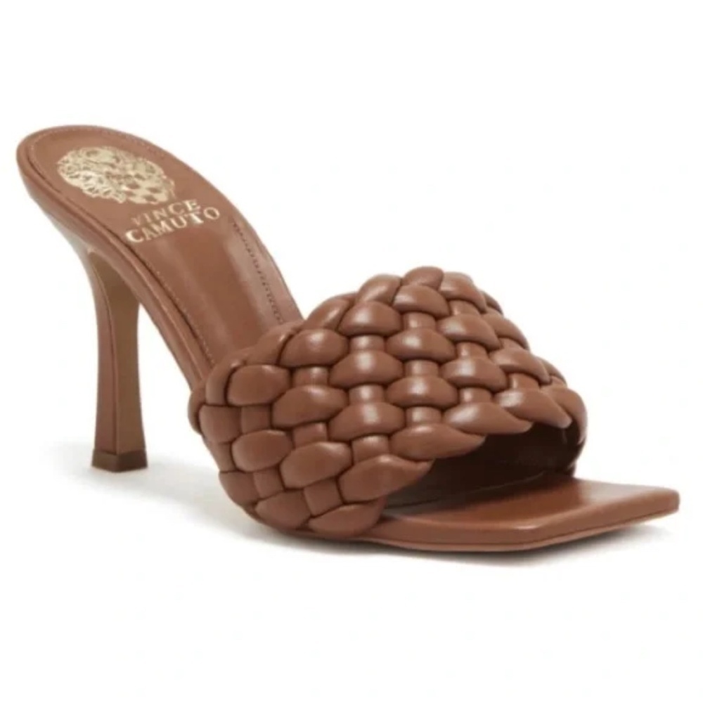Vince Camuto Barn Brown Brinela Leather woven sandal heel size 9
